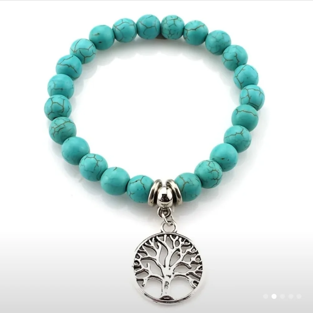 Turquoise Tree Of Life Beaded Turquoise Bracelet - Picture 2 of 7